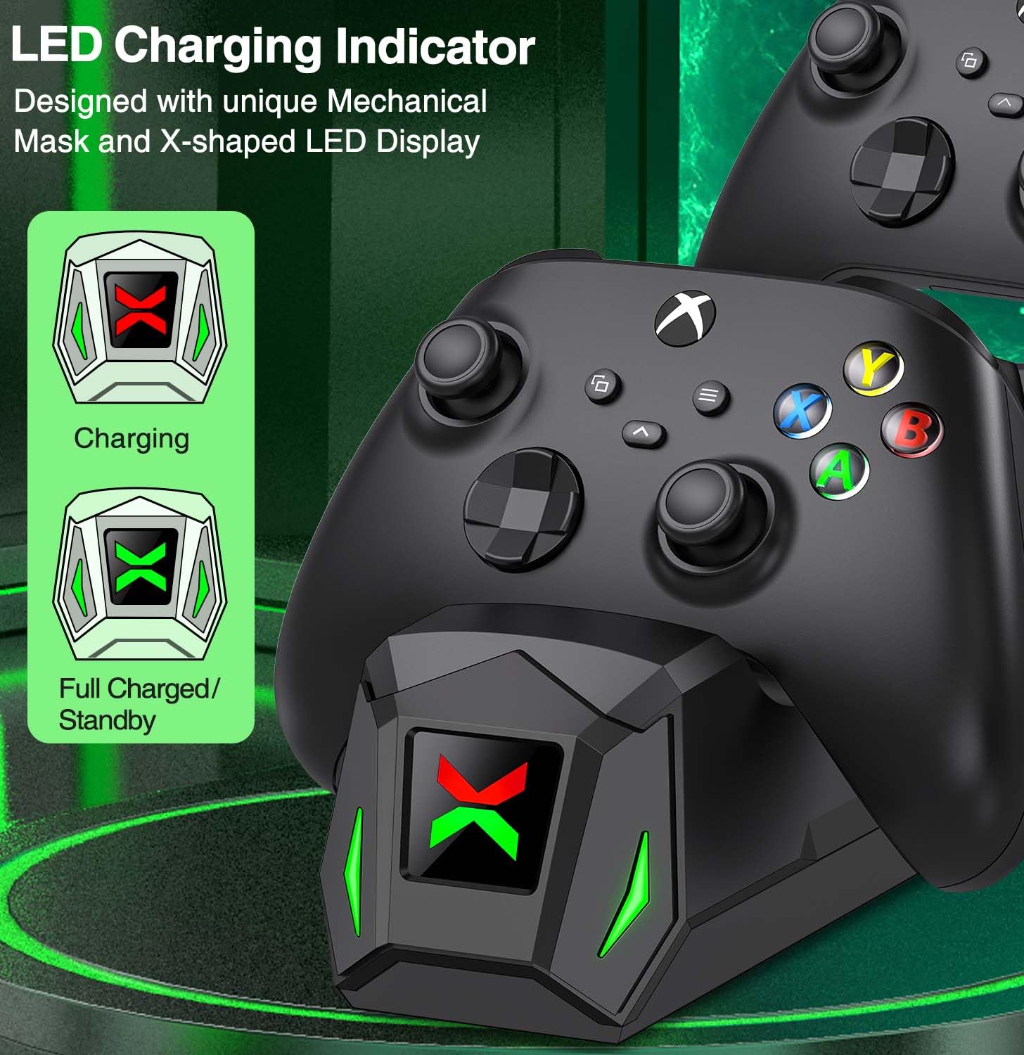 Station de charge pour manette avec 2 batteries rechargeables de 5520 mWh pour Xbox One/X/S/Elite/Series X|S, station de charge haute vitesse avec 4 couvercles de batteries pour manette Xbox