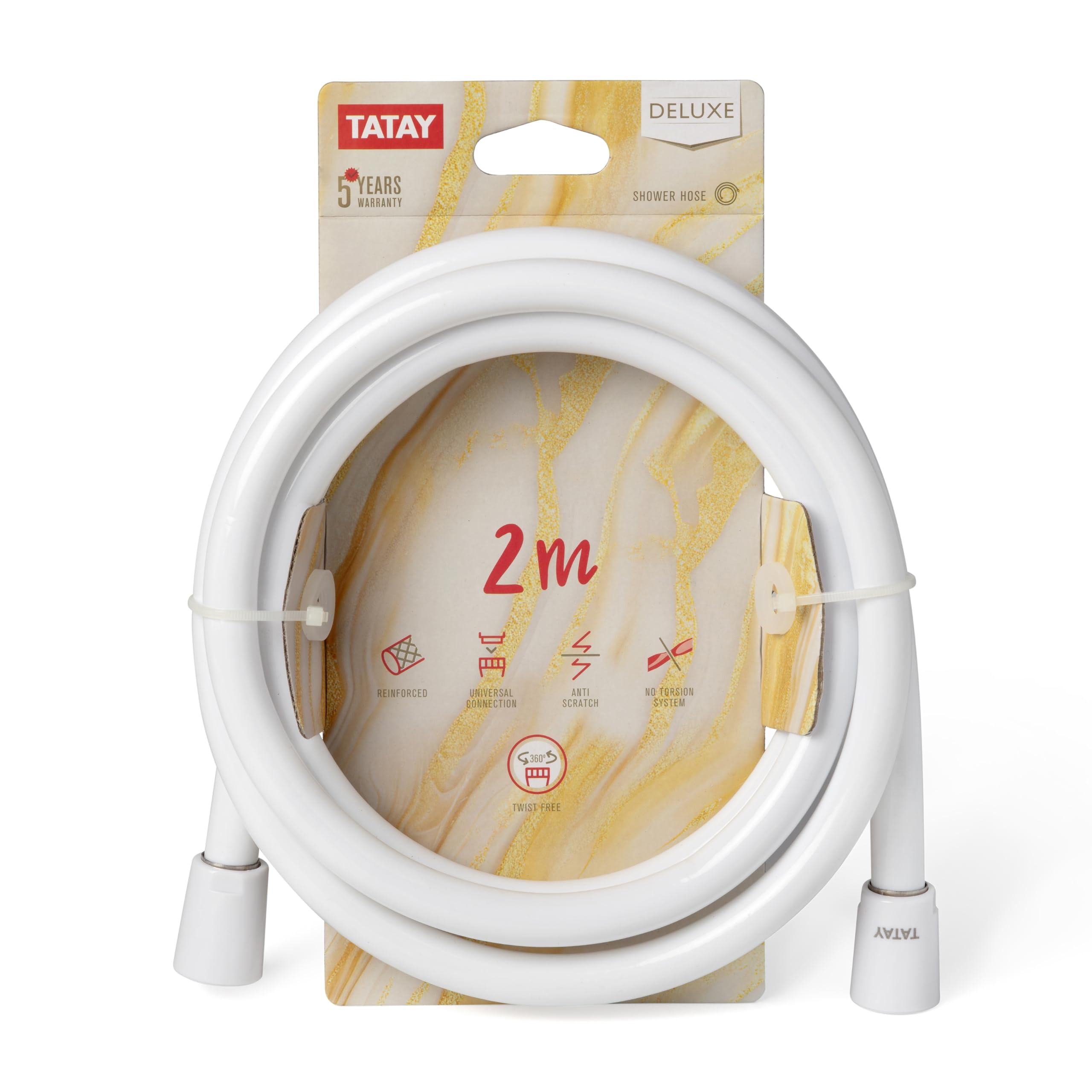 TATAY Shower Hose Loop Silver, 2M, PVC Flexo, Anti-Twist, 360° Twist, Anti-Scratch, Universal Thread G 1/2’, White - Image 2