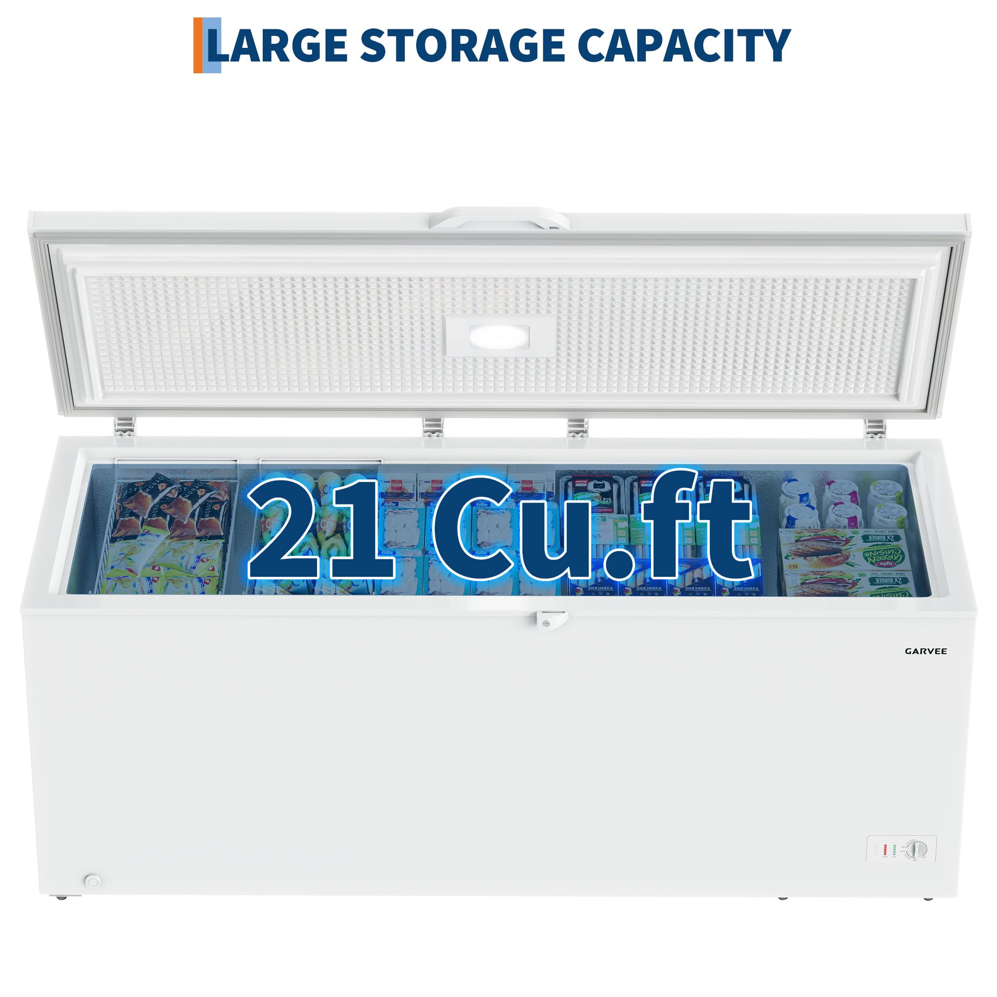 21 Cu. Ft. Convertible Refrigerator/Chest Freezer, Commercial Chest Freezer With 2 Baskets Top Opening, Easy Defrost Drain, For Home, Apartment, Basement, Garage, White on Fridge.com - View 5