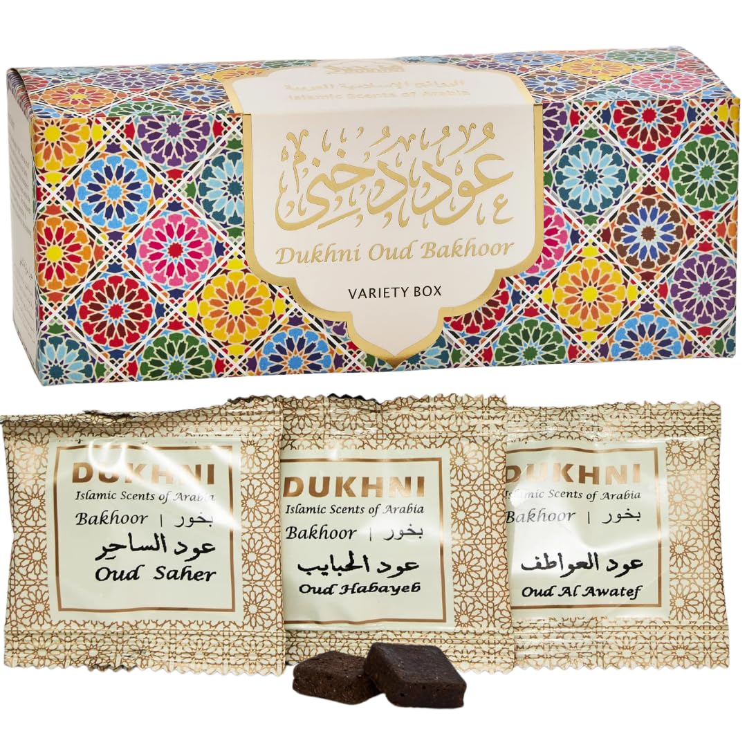 Oud Bakhoor Variety Box by Dukhni | Assorted Box | 30 Pieces Bakhoor | Gift Set & Refill Kit | Arabic Incense | Islamic Gifts, Eid & Ramadan Gift | Luxurious, Long Lasting