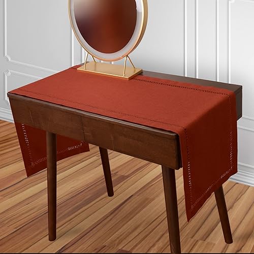 Miniatura 4 de Camino de mesa de comedor de color canela sólido hecho a mano para otoño u otoño, doble dobladillo cosido (canela, 14 x 72 pulgadas)