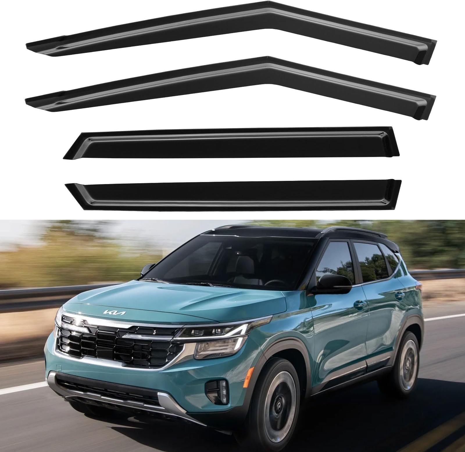 YQAUTEC Window Visors Rain Guards Shield for 2021 2022 2023 2024 Kia Seltos, Window Wind Deflectors Vent Shades for 21-24 Seltos LX S EX S SX Turbo X-Line
