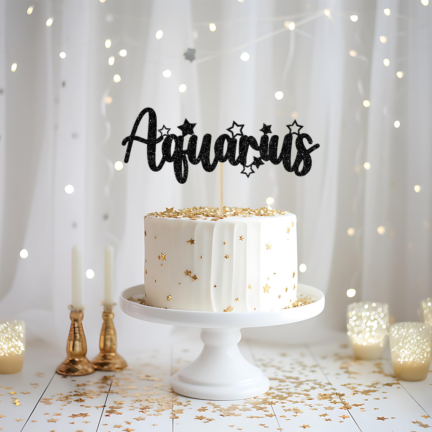 Aquarius Zodiac Acrylic Cake Topper - Gold Constellation Picks For January/February Birthday
