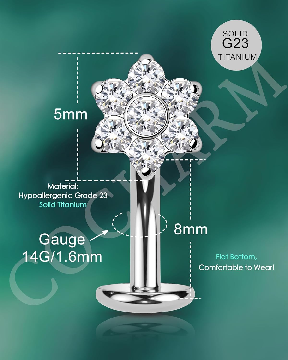 COCHARM Floating Belly Button Rings G23 Solid Titanium Belly Navel Rings for Women 14G Internally Threaded Belly Navel Piercing Jewelry Flat Back - Image 3