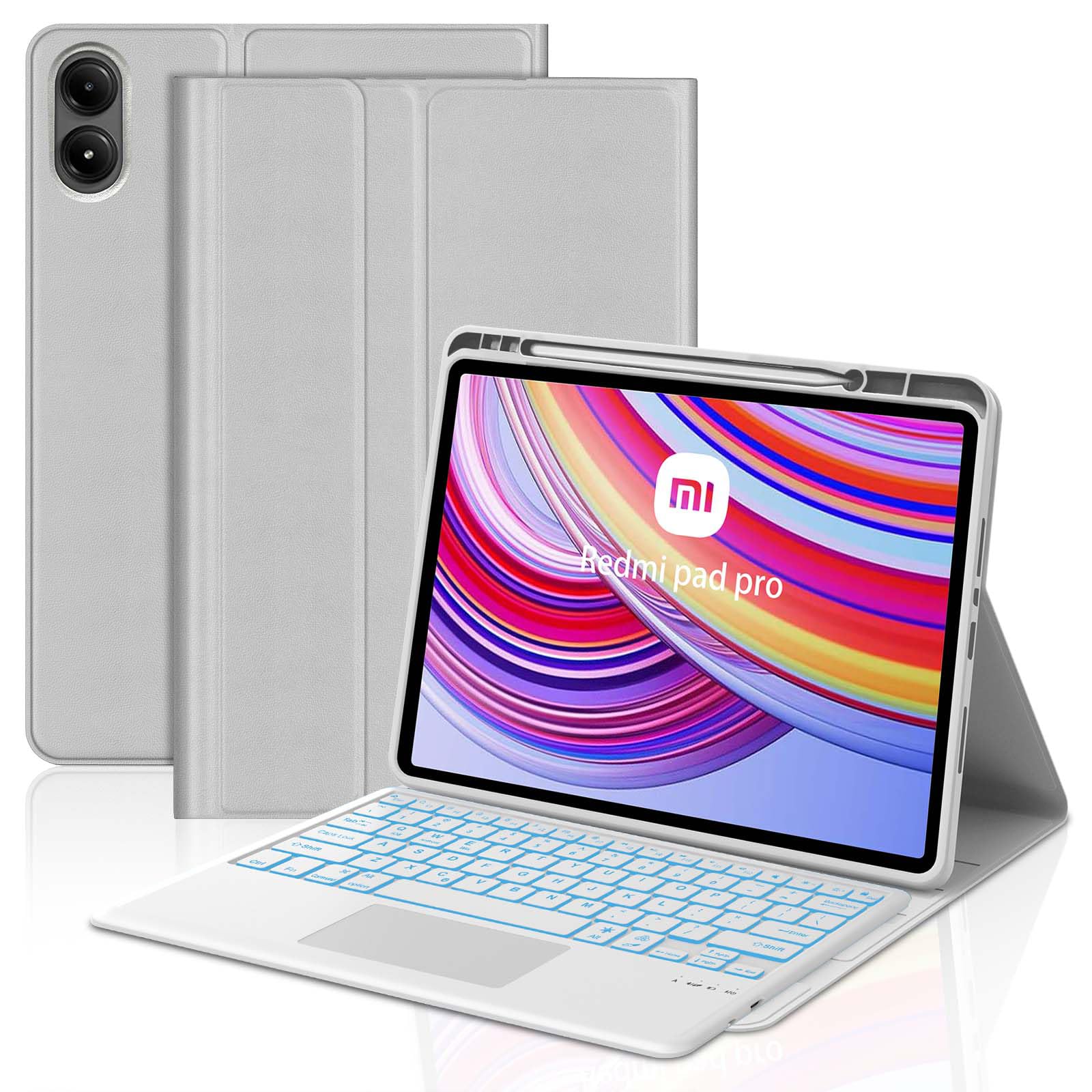 IVEOPPE Touchpad Keyboard Case for Xiaomi Redmi Pad Pro 12.1 Inch 2024, 7 Colors Backlight Wireless Bluetooth Trackpad PU Folio Stand Cover Case with
