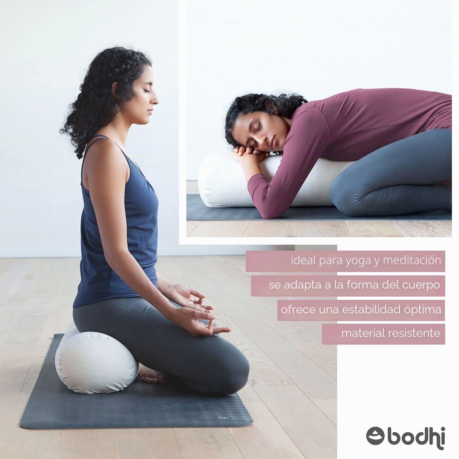 Bodhi | Yoga Bolster ECO | 100% algodón orgánico | Rollo de Yogaroll con relleno de espelta orgánica | Lavable | Cojín de yoga redondo para ejercicios de yoga restaurativos | Grande 65 x 20 cm