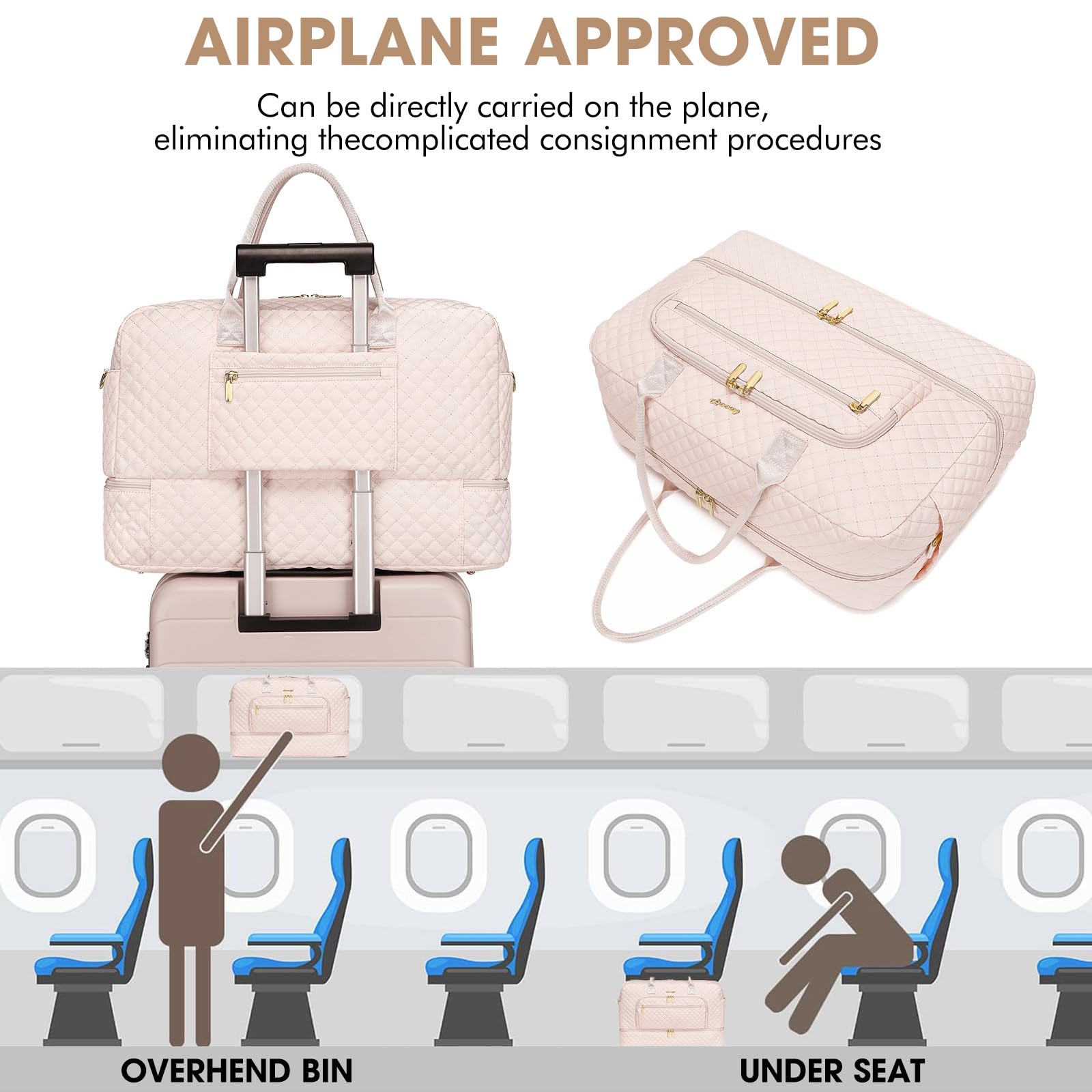 Large Women's Travel Duffle, Weekender with Shoe Compartment, Carry On Overnight Bag, Gym Duffel with Wet Pocket, Hospital Bags for Labor and Delivery 3 PCS Set view 5