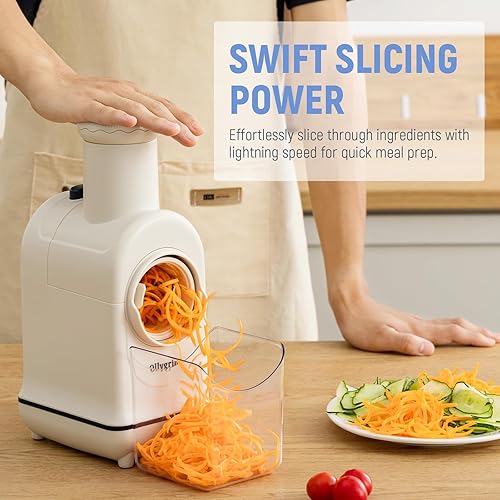 Miniatura 3 de Ollygrin - Rallador eléctrico de queso giratorio 3 en 1 de acero inoxidable, cortador eléctrico de verduras, cortador multifuncional para verduras y