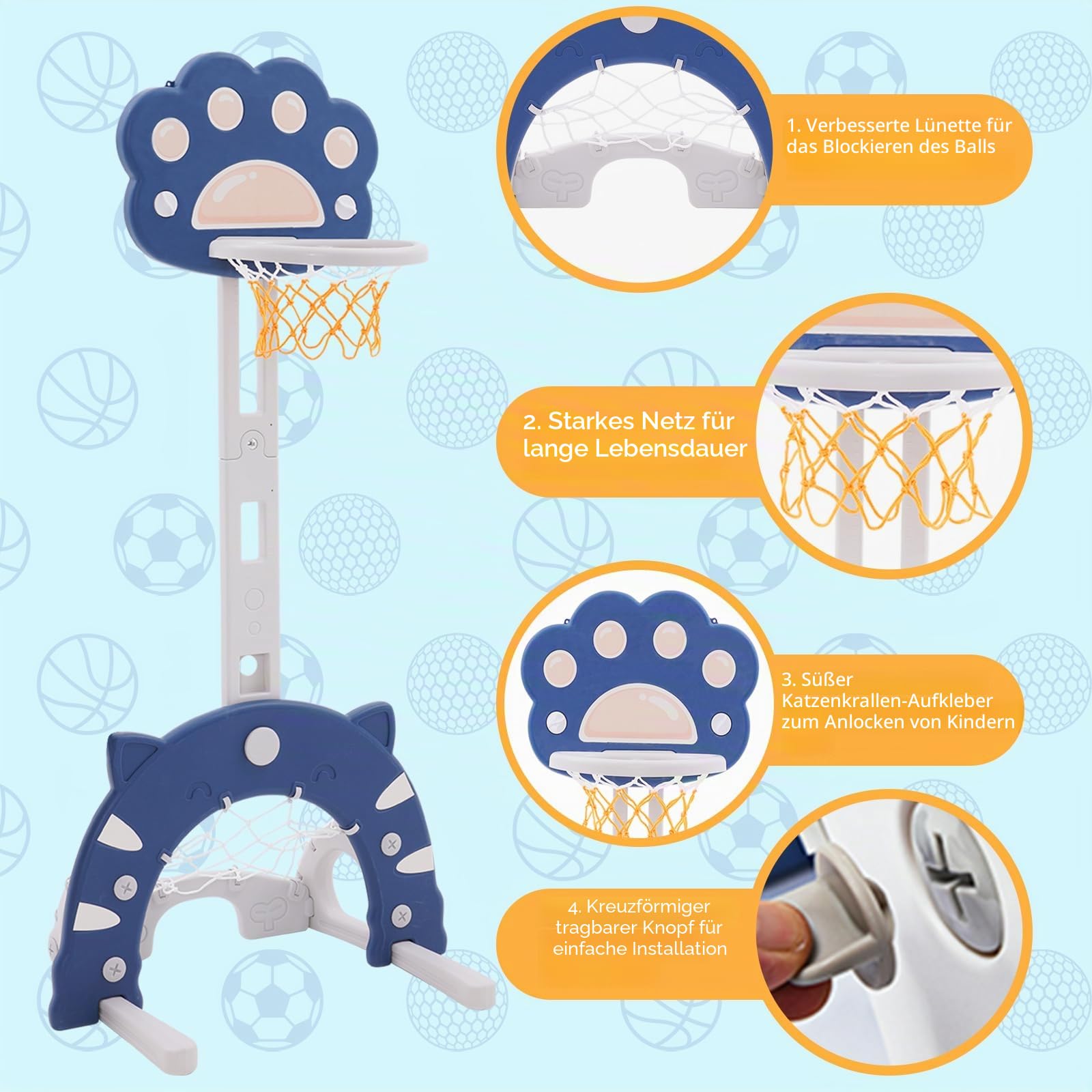 Kinder Basketballkorb Set Höhenverstellbarer Basketballständer & Fußballtor Golfspiel Ringwurf für Jungen und Mädchen,Basketballkorb Kinder für Indoor und Outdoor geeignet