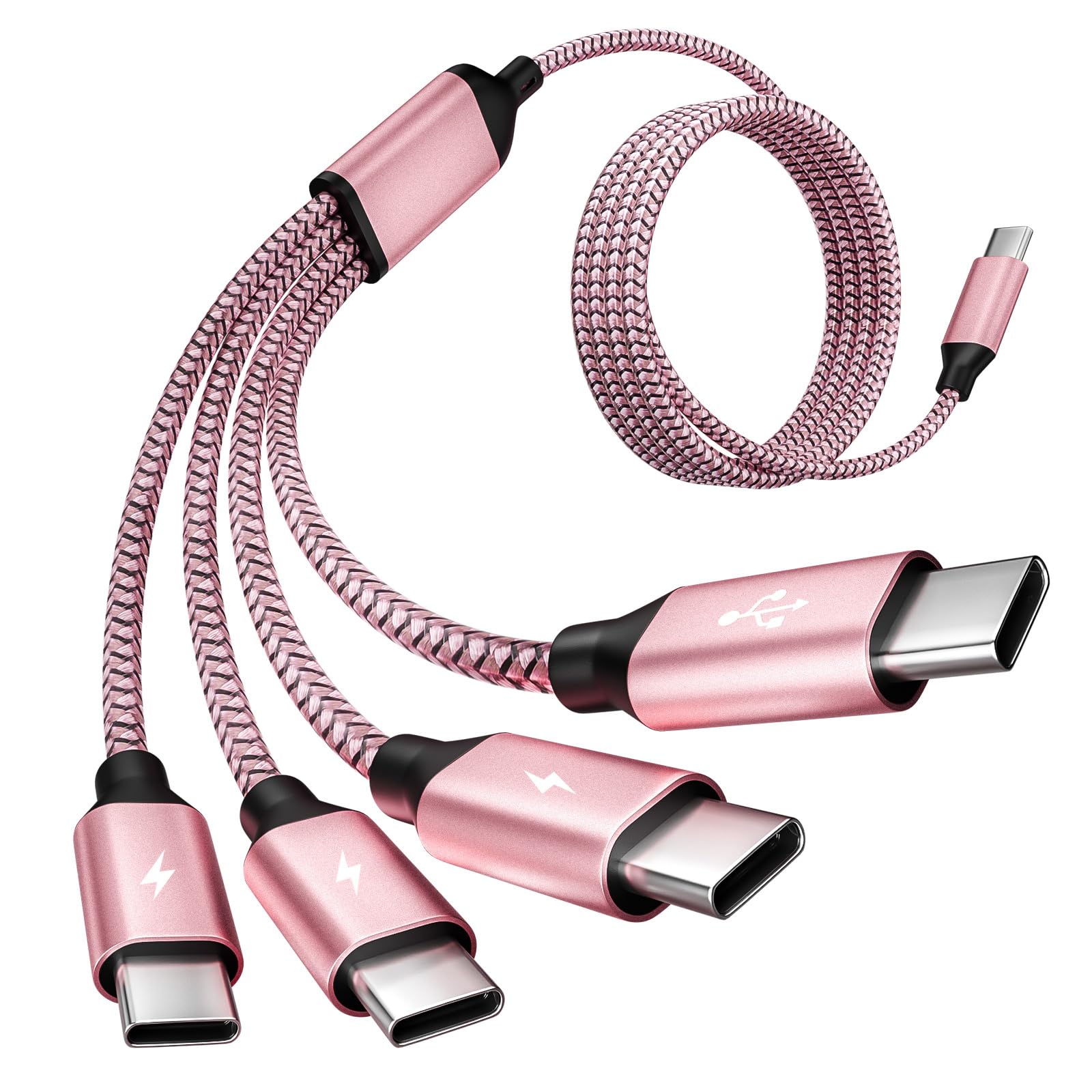 4 cavi di ricarica multipli di tipo C 4 in 1, 1,5 m, essenziale da viaggio per aerei e viaggi in crociera, USB C a 4 USB C, compatibile con iPhone 17-8, Android, iPad, Galaxy, tablet