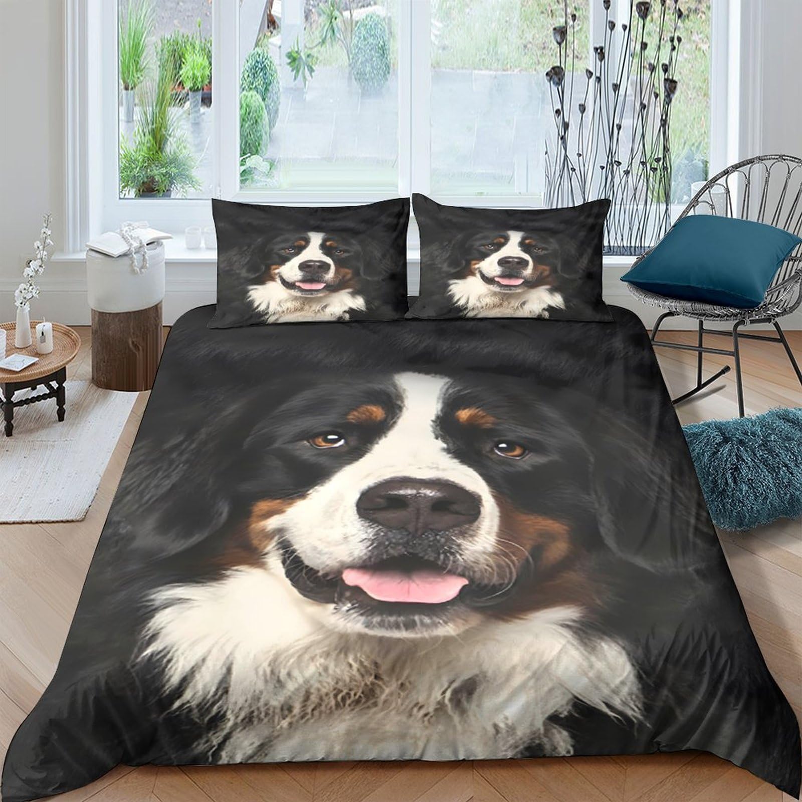 Ctjqhvkz Style-5 3D Printed Bernese Mountain Dog Fitted Sheet Microfiber Soft Black White Dog Mattress Cover For Bedroom Guest Room Decor Single（135X200cm）