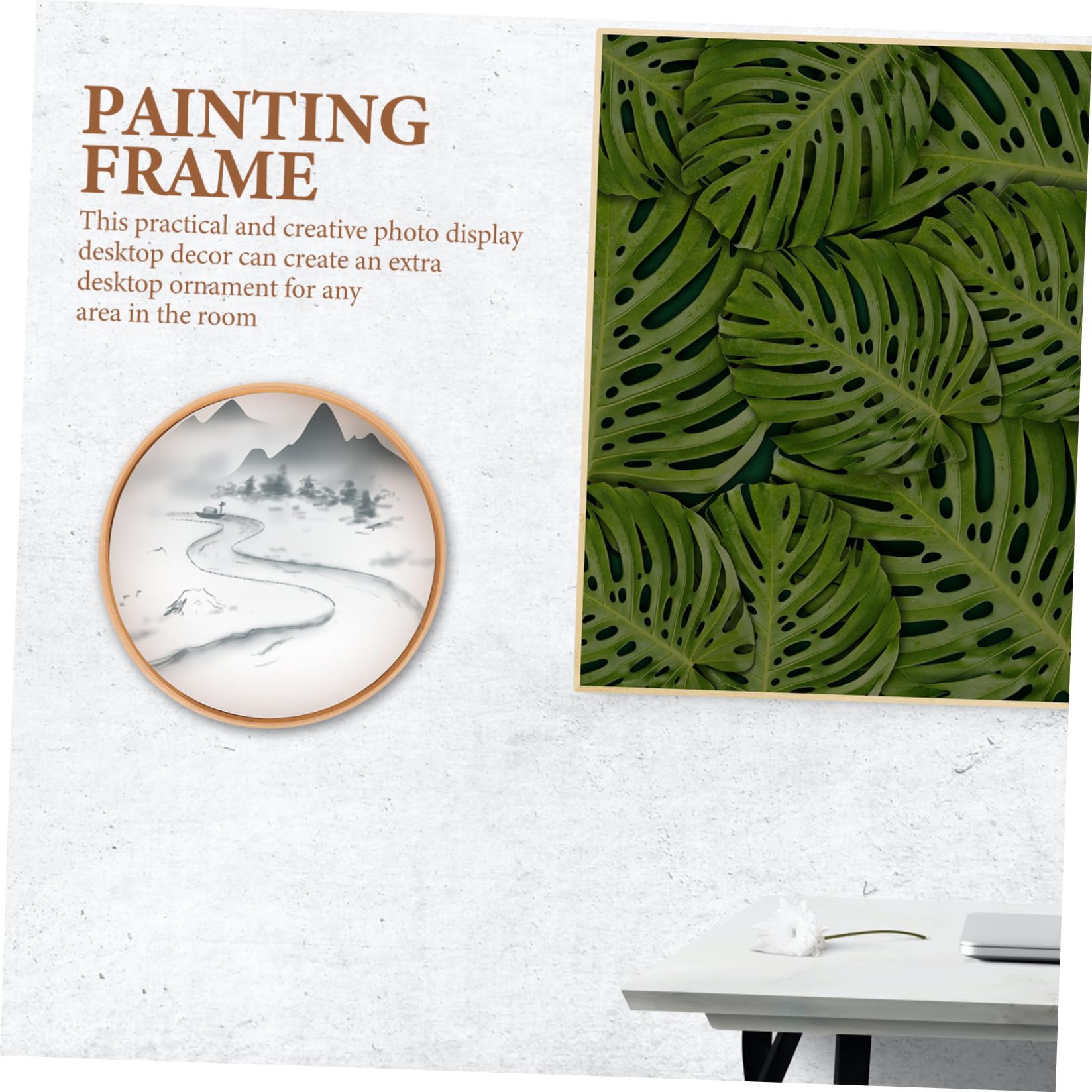ifundom Cornice Rotonda in Legno di Bambù Naturale 35 Cm Base Stabile, Portafoto Compatto da Tavolo per Esposizione Foto e Dipinti Fai da Te, per Casa, Librerie e Ristoranti
