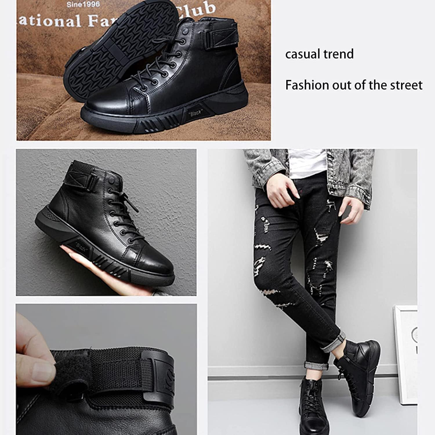 DevilAngel Men's Italian Style High Top Leather Boots - Cashmere Look, Black - View #10
