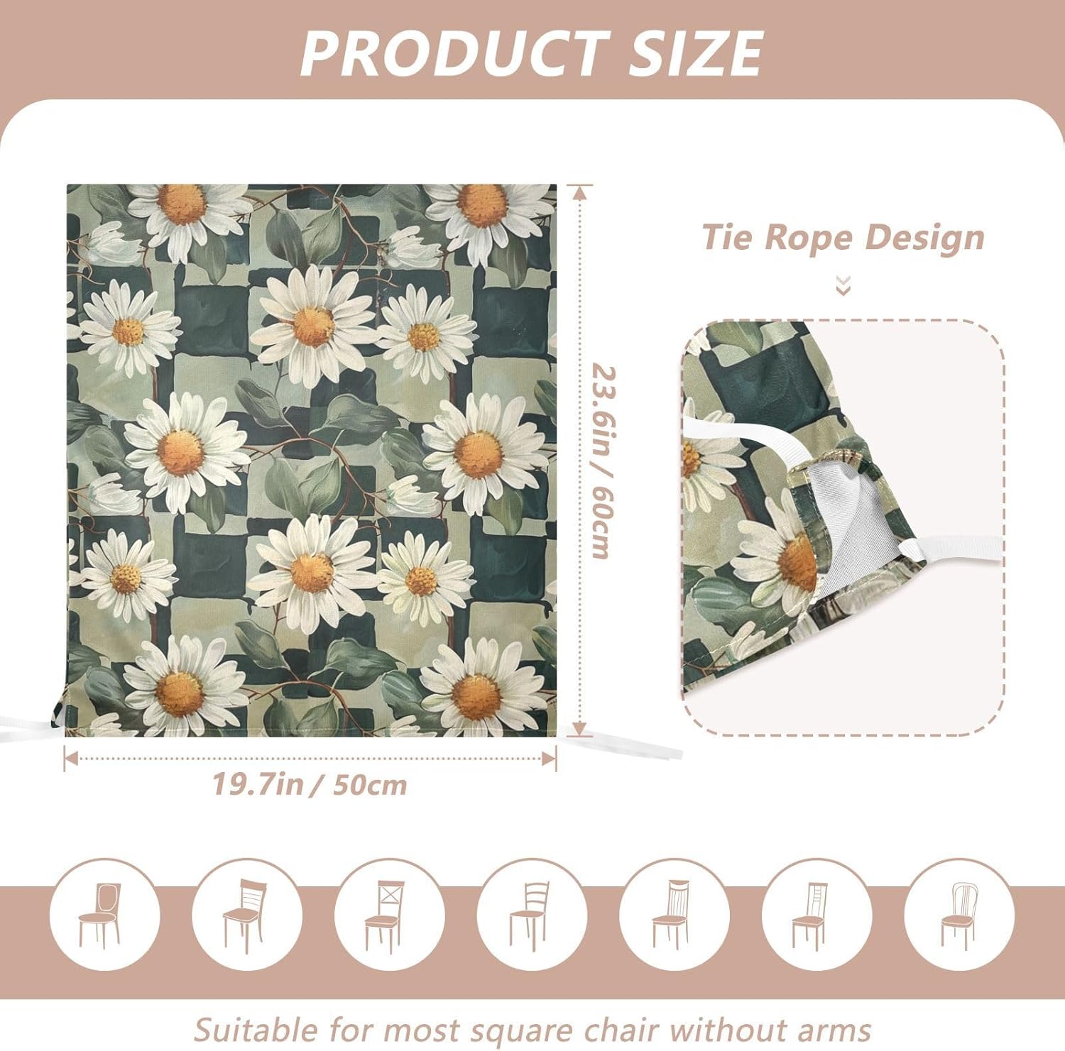 ALAZA Daisy Flowers Geometric Chair Back Cover Set of 6, Washable Reusable Removable Chair Slipcovers Decorative Chair Cover for Home Kitchen Wedding Party