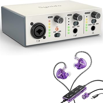 Synido USB C Audio Interface for Recording Music and Sound Card Karaoke Headset with Mic, in-Ear Monitor Livestreaming Headphone