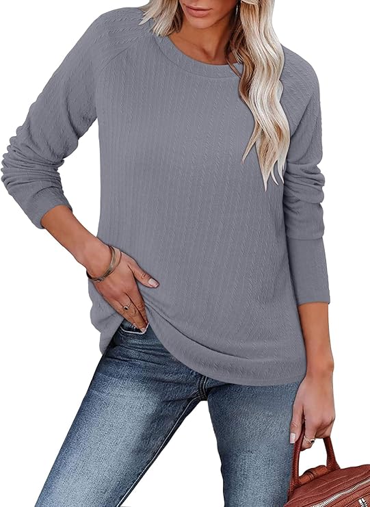 ONLYSHE Womens Shirts Long Sleeve Crewneck Tunic Tops Casual Lightweight Knit Solid Color Sweatshirts Trendy Blouse Basic Tee