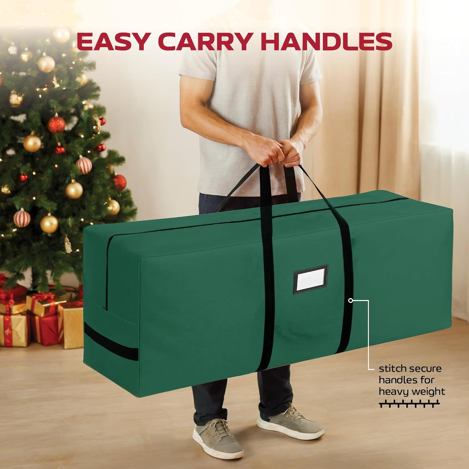 9 foot christmas tree storage bag – extra large christmas tree storage container for artificial trees up to 9ft, heavy-duty 600d oxford fabric, reinforced handles, durable zippers, green green 600d oxford