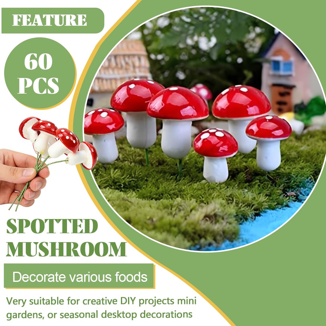 Lot De 60 Mini Champignons Décoratifs, 25 Mm, Amanites Mouches, Sur Drath, Pour Décoration D'Automne, Décoration De Table, Mariage, Anniversaire D'Enfant, Paysages Miniatures Et Jardin, Noël