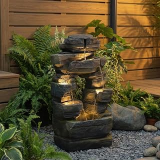 Bumilgar Arch Garden Fountain with LED Lights, 26.4 in Stacked Rock