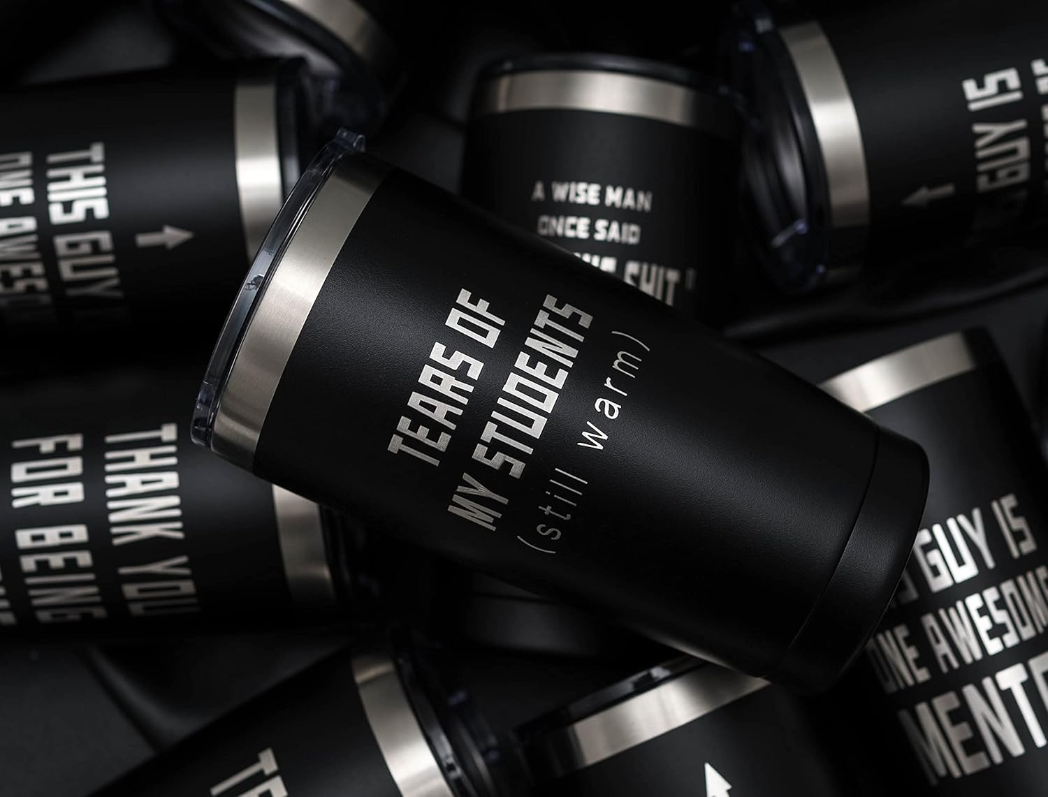 ARIABLE Tears of Students Coffee Mug - Funny Gifts for Teacher - 20 Ounce Engraved Stainless Steel Insulated Tumbler, Black - Image 4