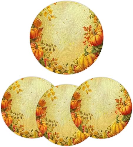 Miniatura 16 de Juego de 6 manteles individuales redondos, manteles individuales tejidos con mandala dorados, antideslizantes, resistentes al calor, lavables,