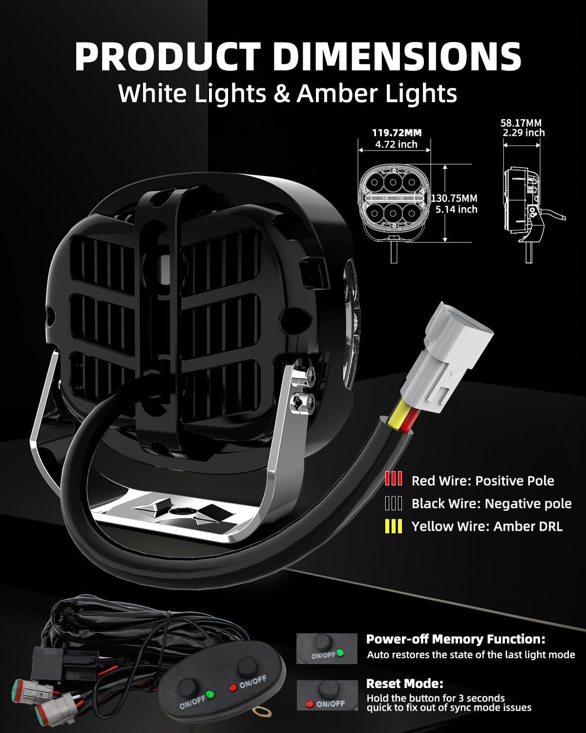 5 Inch 172W LED Light Pods,Patented 6-in-1 Modes Offroad Driving Light with Amber DRL, 270° Ultra-Wide Range Bright Side Shooter White Hyper Spot Combo Beam Universal Lights with Covers, Pair