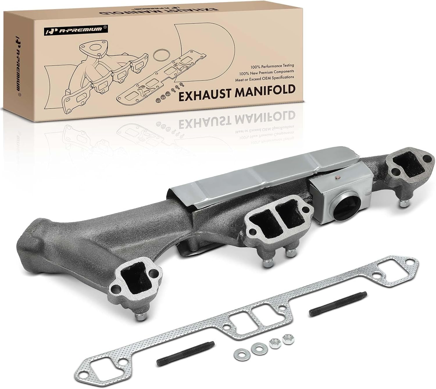 A-Premium Right Side Exhaust Manifold Kit W/Gaskets, Nuts & Washers [5.9L] Compatible with Jeep SJ Series Grand Wagoneer 1987-1991, J10 1987-1988, J20 1987-1988
