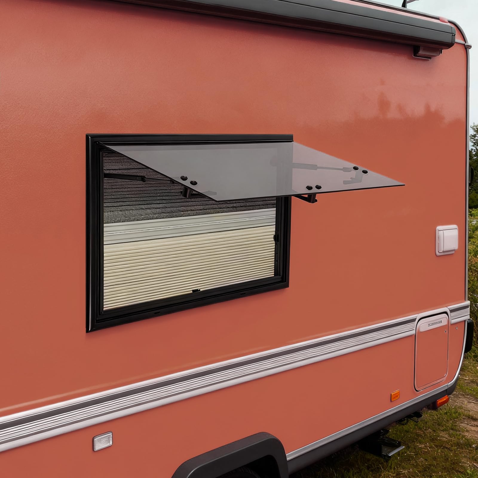 Ventana para autocaravanas, caravanas, caravanas, con estor integrado y mosquitera, para caravanas (700 x 450 mm)