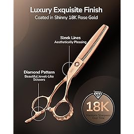 ULG Professional V-Tooth Hair Thinning Scissors Luxury 18K Rose Gold Coated 6.5 Barber Scissors 440C Japanese Stainless Steel Hand-Honed Convex Blades Offset Handles Tension Adjustable, Right-Handed