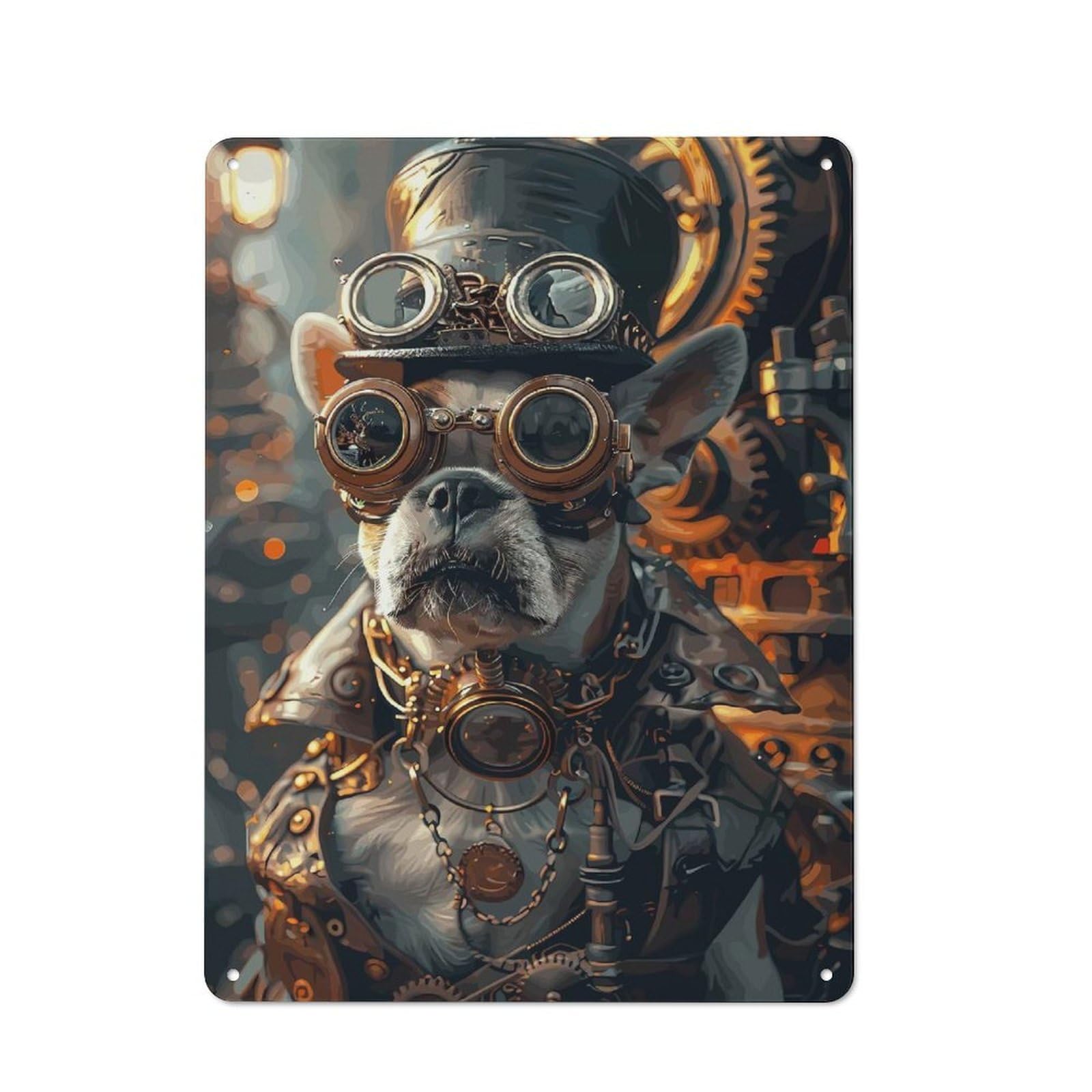 Junmoney Style-19 Rustic Tin Sign 40X30cm Featuring Steampunk French Bulldog For Living Room Wall, For Room Styling Across Living Rooms And Feature Walls