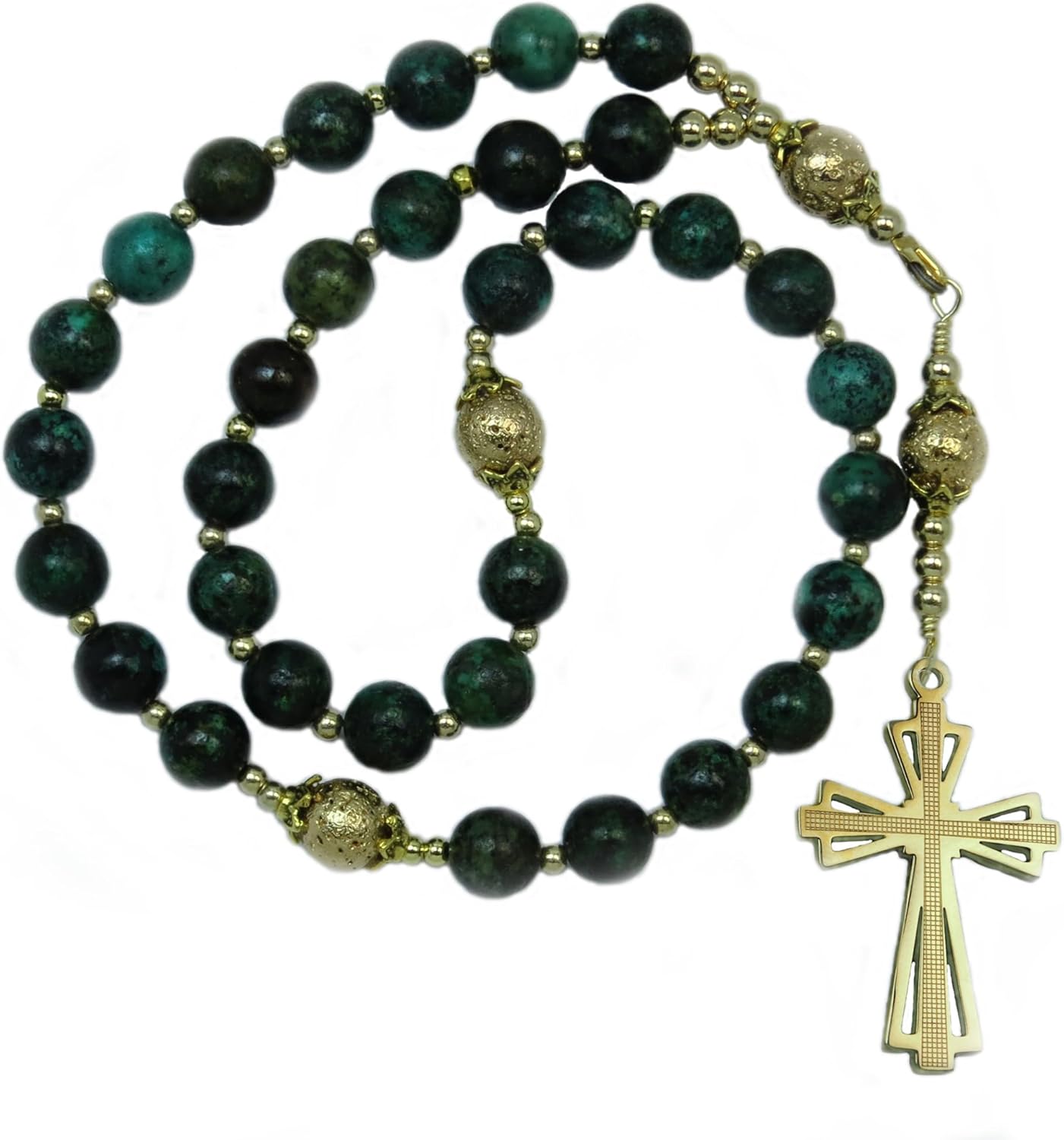 Handmade Orthodox Rosary, Greek Chotki, African Turquoise Beads and Golden Laser Cut Stainless Steel Cross
