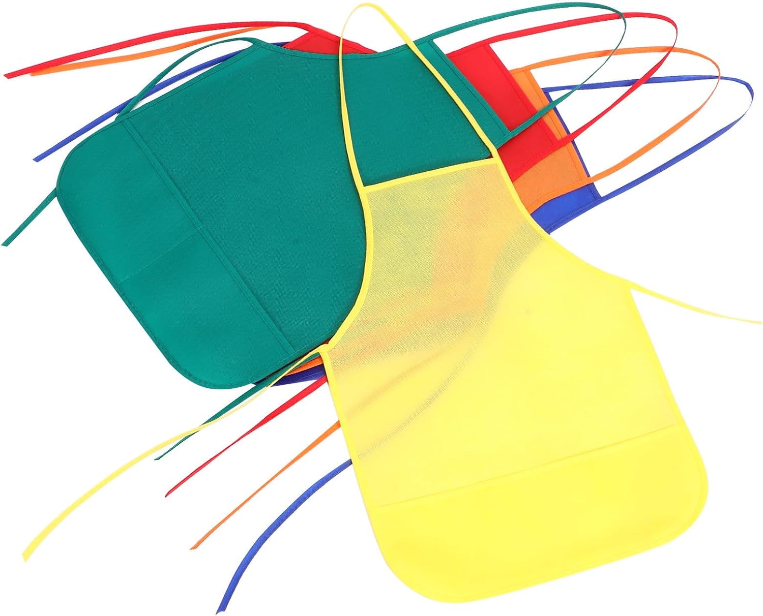 KICHOUSE 5pcs Apron Non Woven Fabric Art Smock for Painting and Baking | Red Yellow Royal Blue Green Orange Set, Reusable Multi Purpose Coverage, for Hands on Activities