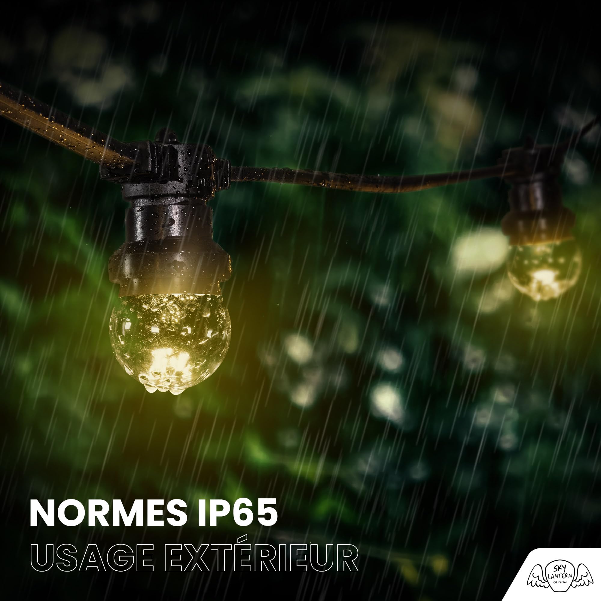SKYLANTERN Guirnalda Luces Exterior 5M 10 Bombillas LED E27 Blanco Cálido 2700K IP65 Impermeable Regulable Extensible Conexión Múltiple Jardín Terraza Bodas