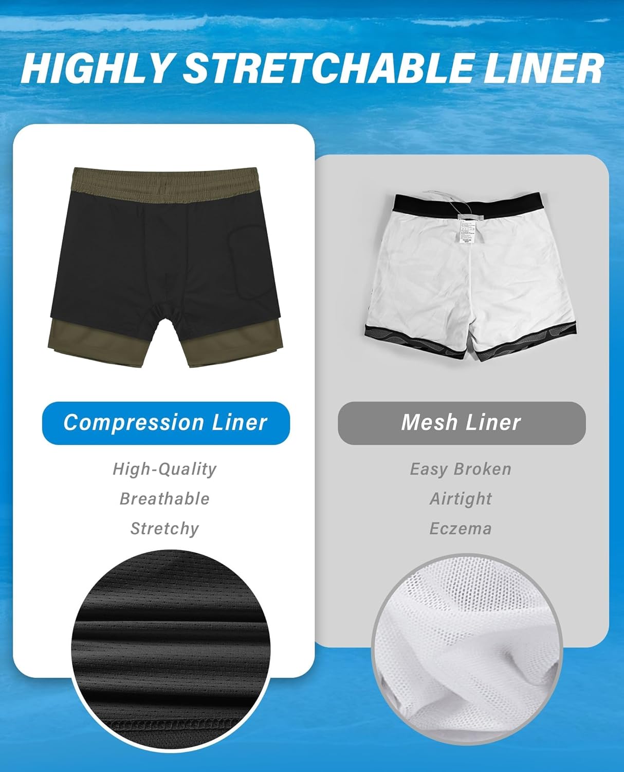 5inch Mens Swim Trunks: 2 in 1 with Compression Liner Lined Soft Stretch Quick Dry Solid Pockets Drawstring Beach - Image 6