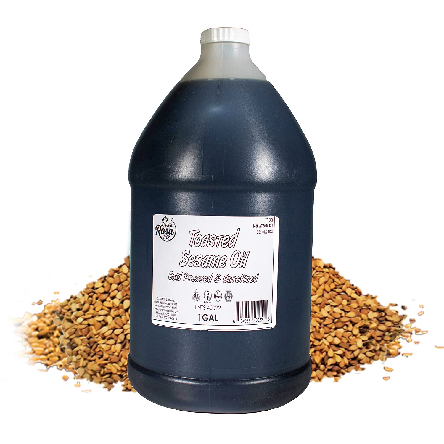 De La Rosa Organic Sesame Oil, Cold Pressed & Unrefined, Vegan, Kosher, Non-GMO & Gluten Free, Great for Salad Dressings, Marinades & More | 1 Gallon (Pack of 1)