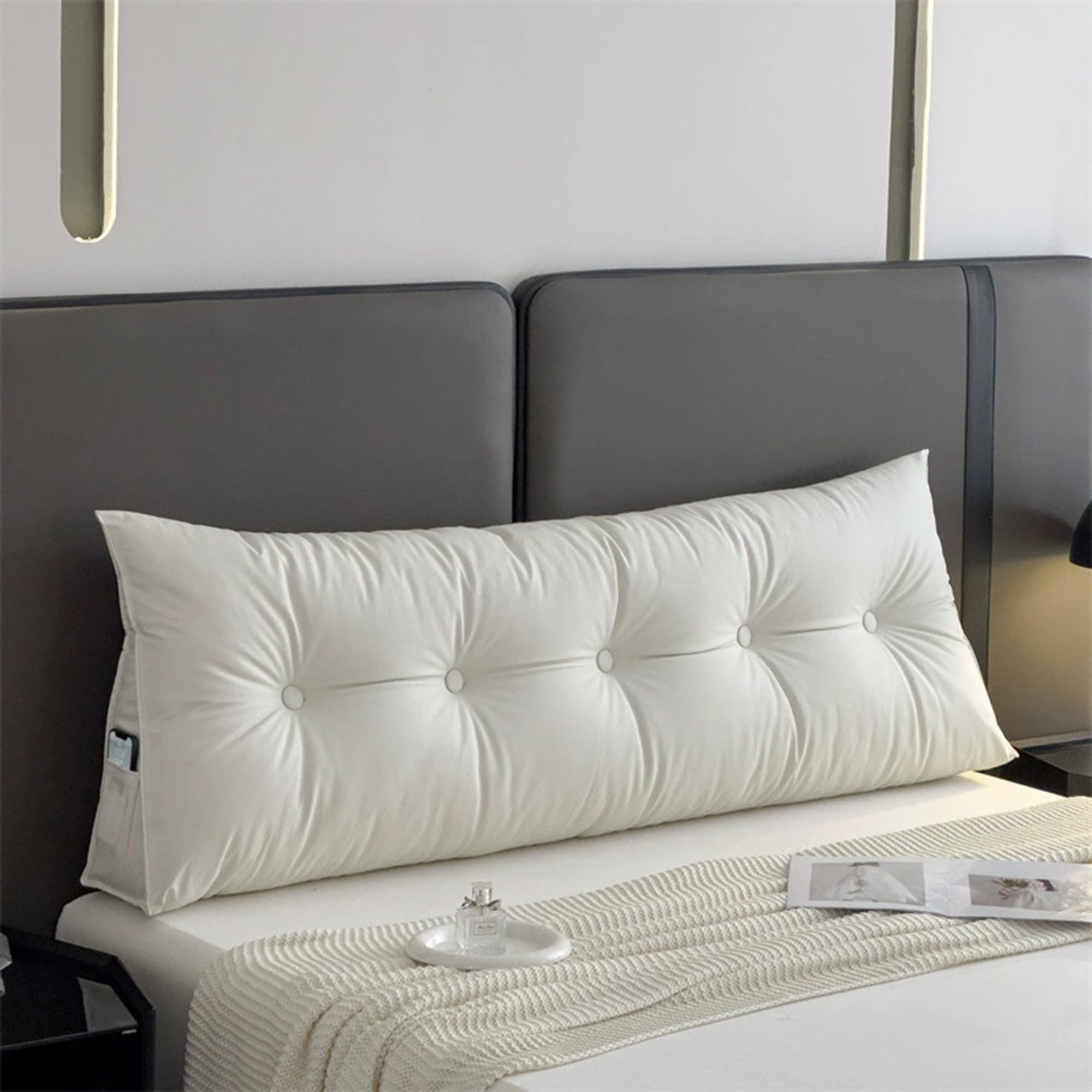 DUOLEH Large Wedge Back Pillows, Headboard Triangular Rest Reading Pillow, Lumbar Support Cushion with Removable Washable Cover, Backrest Cushion for Relaxing Working (200x50x15cm,White)