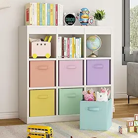Organizador de Cubos Tecido de 6 Peças, Organizador de Cubos Dobrável, Cesta de Prateleira com Alças Colorida para Guarda de Roupas, Brinquedos e Acessórios