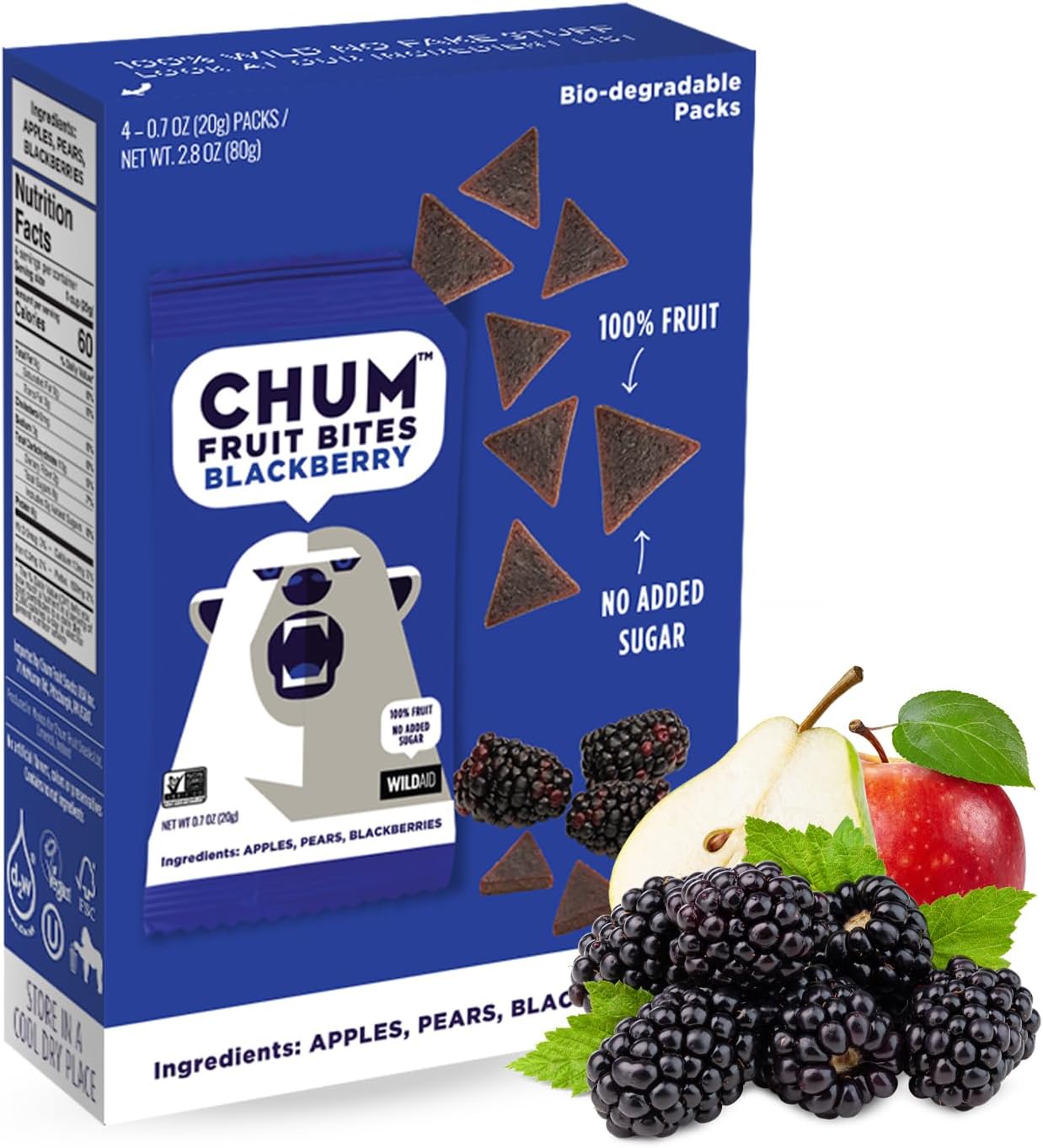Chum Fruit Snacks 100% Real Fruit Snack for Children and Adults (Blackberry, 24 Pack) – No Added Sugar, All-Natural Convenient Healthy Snack (Nut Free, Gluten Free, Vegan, Kosher, Paleo, Non-GMO)