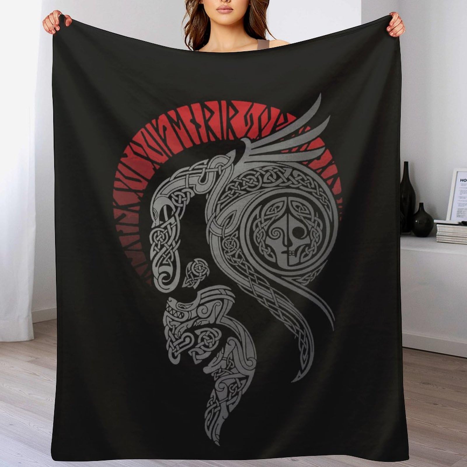 Couverture motif viking myth impression 3D polaire plaid lit 180x200cm