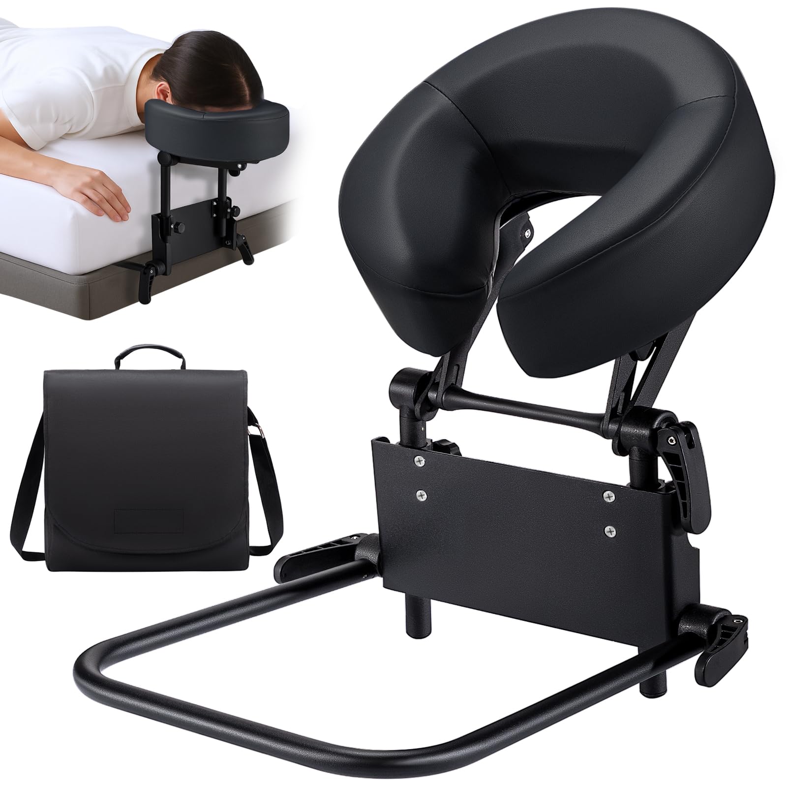 Home Mattress Top Massage Kit, Adjustable Massage Head Rest for Bed Mattress, Multifunctional Face Cradle w/Portable Storage Bag, Comfort Headrest Face Down Pillow for Home Beauty SPA Private Masseuse