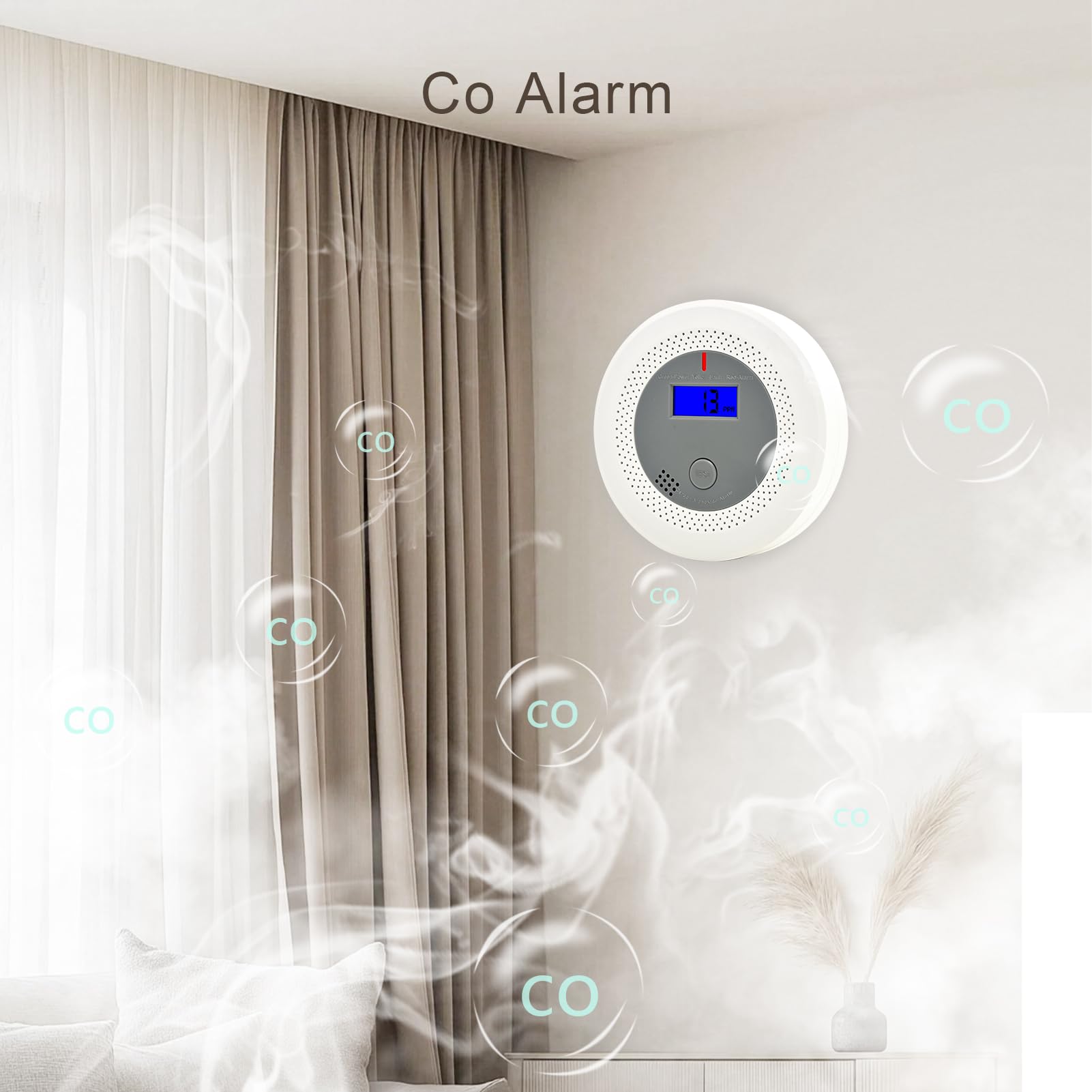 Kohlenmonoxidmelder mit 10-Jahres-Lithiumbatterie, Sprachalarm & LED-Display – CO-Warnmelder EN50291 Zertifiziert, für Haus, Wohnung, Wohnmobil（2 Stück）