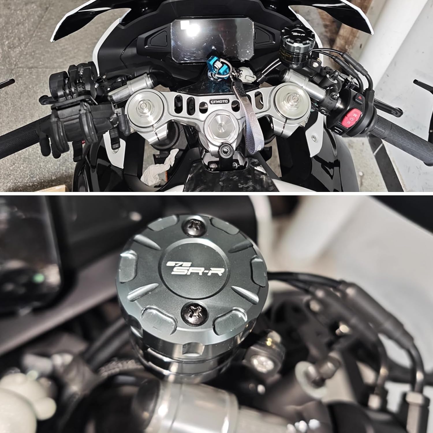 CNC Aluminum Motorcycle Brake Fluid Reservoir Cap, Front Master Cylinder Cover for CFMOTO 675SS 675SR 675SR-R 675NK, Coolant Reservoir Tank Cover Oil Cup Cap (Blue)