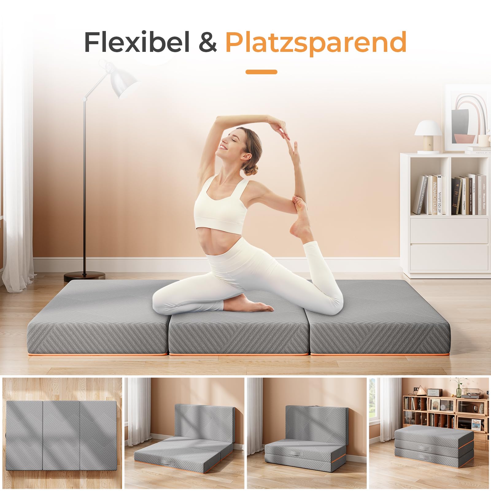 Vesgantti Colchón Plegable para Invitados, colchón Plegable de Espuma de Gel de 3 Piezas para Viajes, Camping, Suelo, Cama de Invitados, Funda Lavable, colchón Plegable, Certificado Öko-Tex