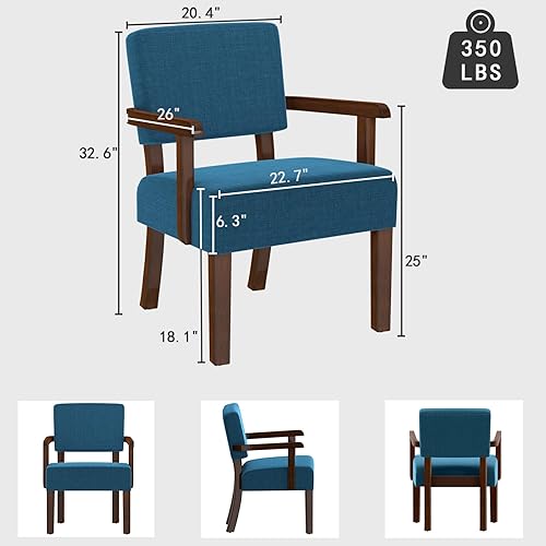 Miniatura 2 de Silla decorativa con marco de madera maciza, sillones con asiento suave y reposabrazos, silla de lectura tapizada para sala de estar, dormitorio,