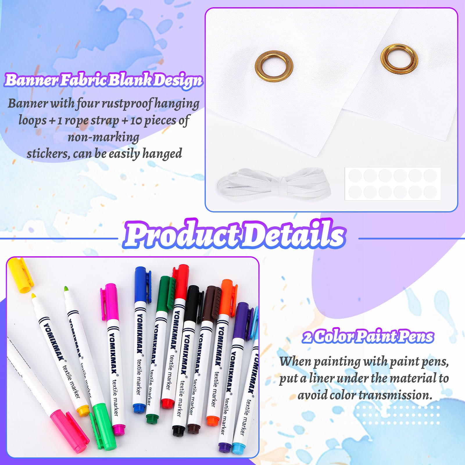 Marqueur Textile Permanent 12 Couleurs Vives 300 X 100CM