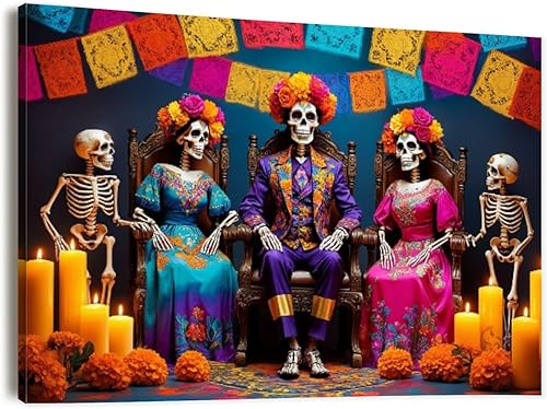 Miniatura 41 de Canvas Wall Art Prints Funny Skeleton Mexicano Culture Skeleton Vaquero Guitarra Halloween Large Framed Artwork Wall Paintings Pictures Posters