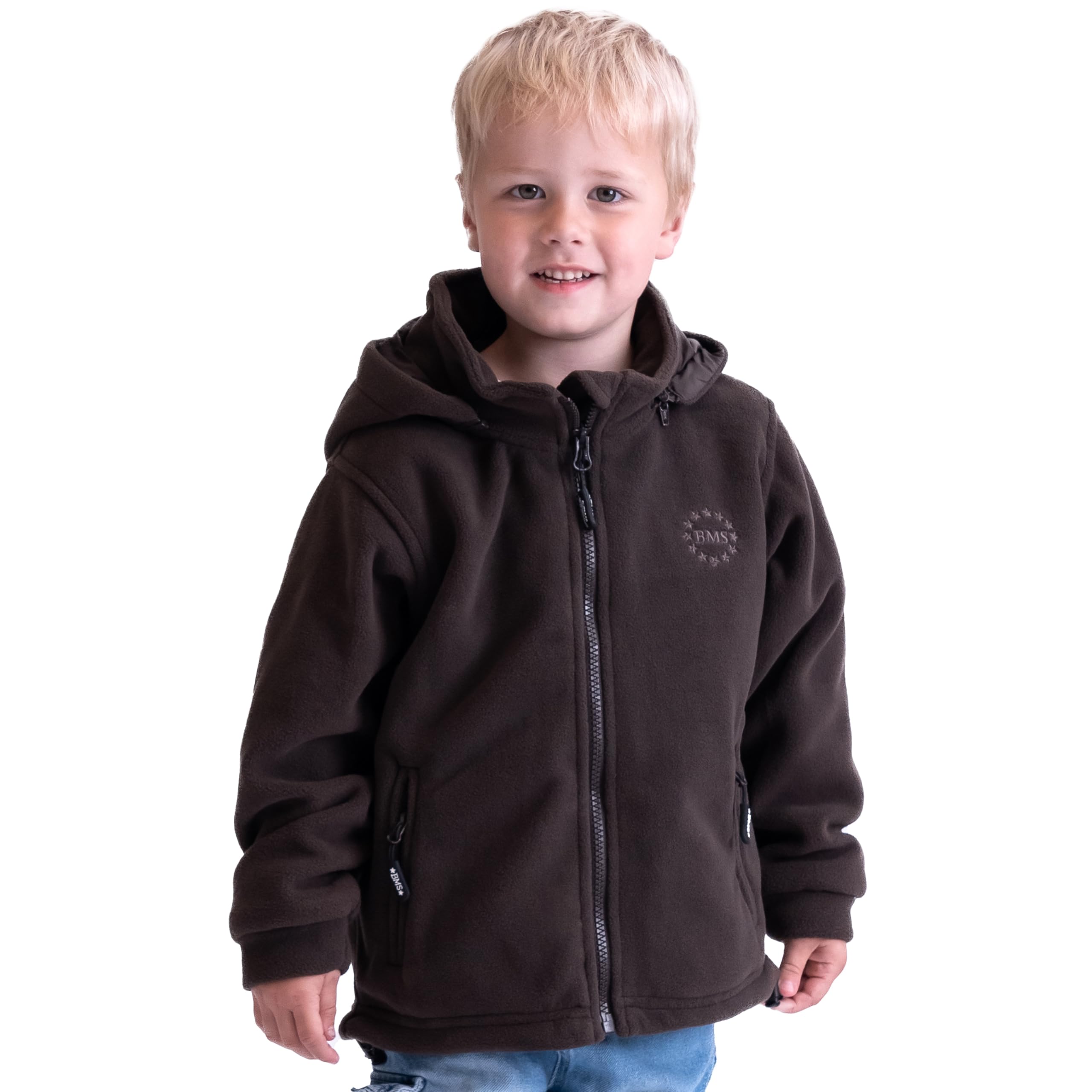 BMS Fleecejacke Kinder mit abnehmbarer Kapuze, Braun, Größe 80