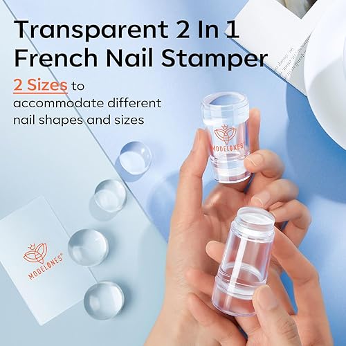 Miniatura 4 de Modelones Herramienta de punta francesa 6 piezas de sellos de uñas francesas, kit de manicura francesa adecuado para bricolaje junto con esmalte de