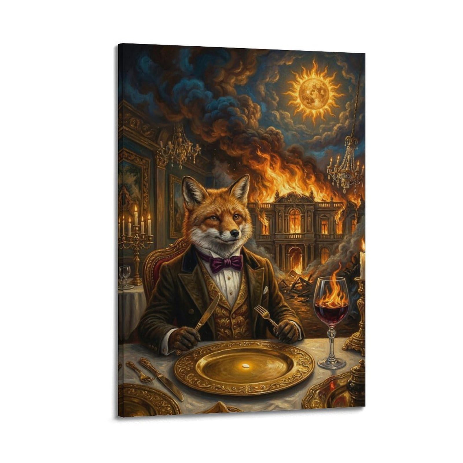 XKUGA Surreal Vintage Animal Poster Fox Restaurant Apocalypse Satire Modern Decorative Canvas Prints - Ideal Wall Art for Family, Man Cave, Game Room, Boys & Girls Bedroom 24x36inch(60x90cm)