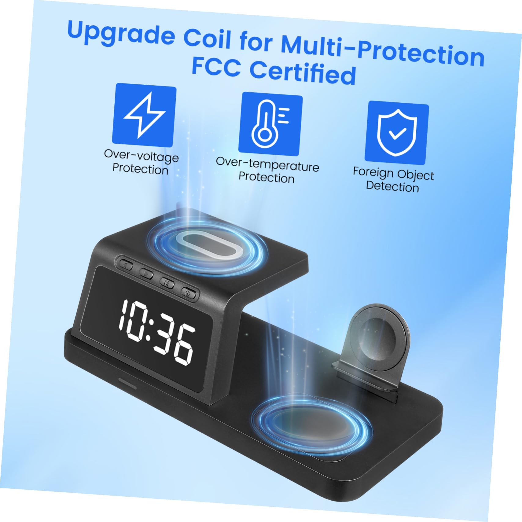 SHINEOFI Station De Charge sans Fil Support Horloge Chargeur Rapide Compatible Téléphone Écouteurs Montre Connectée